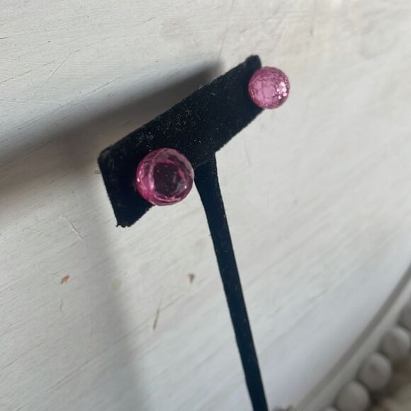 Pink Cracked Ball Stud Earrings - Picture 4 of 14
